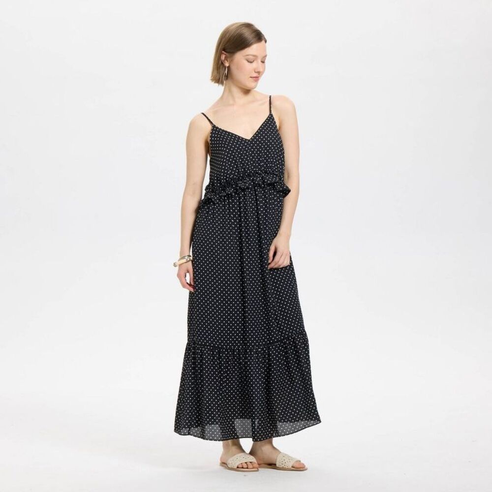 A New Day - Women's Tiered Midi A-Line Dress - A New Day Black Polka Dots - XS